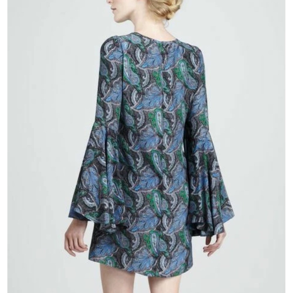 Elizabeth James Paisley boho blue xs Bell Silk Mini Dress cottage fairy Y2K